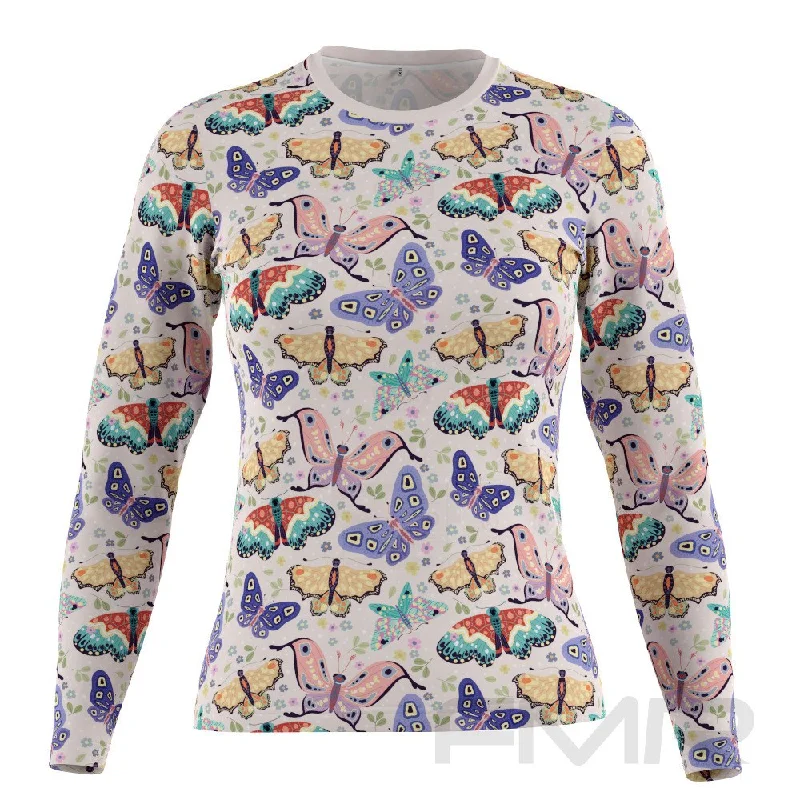 FMR Women's Butterfly Print Long Sleeve Running Shirt Nylon Fabric Polyester Fabric Spandex Fabric