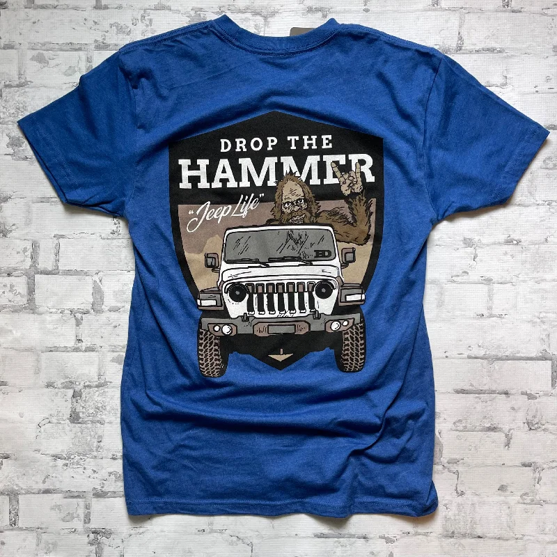 Hammer Down "Sasquatch Jeep Badge" Short Sleeve T-shirt - Royal Iron Safe Non-Iron Wrinkle Free