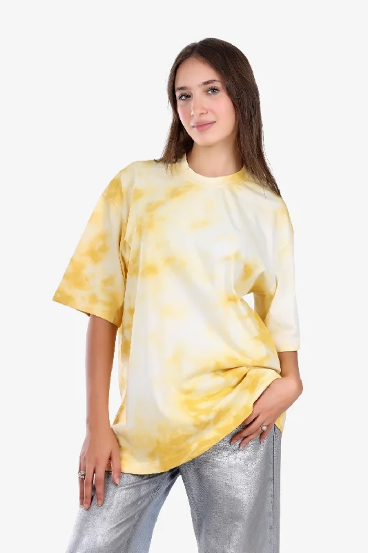 Slip On Oversized Cotton T-Shirt - Yellow & White Plaid T-Shirt Polka Dot Checkered