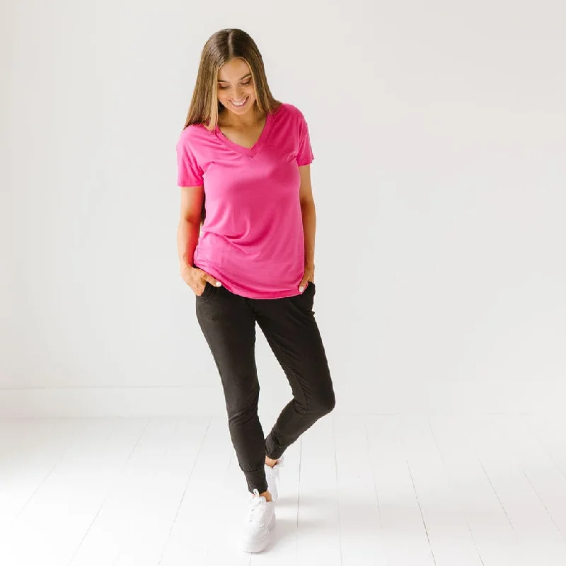 Hot Pink Women's T-Shirt Elasticated Padded Insulated