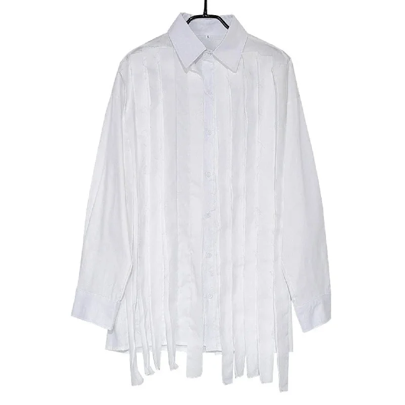 IEFB Large Loose Patchwork Fringed Ribbon Shirt Satin Blend Silk Blend Wool Blend