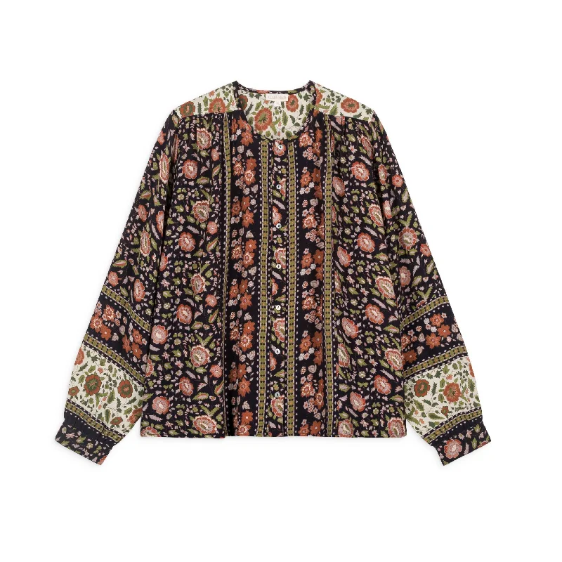 Louise Misha Charcoal Endless Fields Julian Shirt Print Jacquard Patchwork