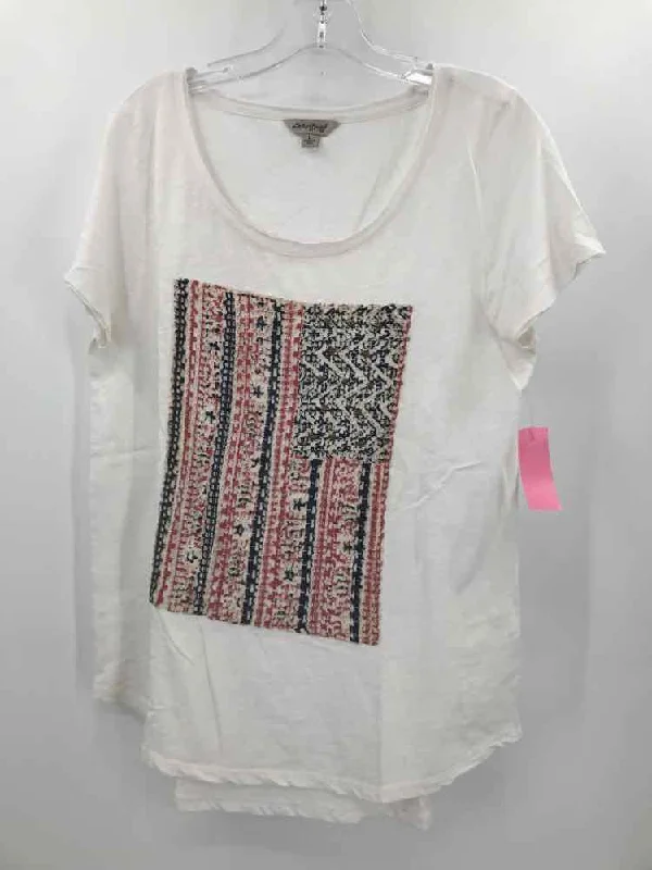 Pre-Owned Lucky Brand White Size Large T-shirt Ribbed Striped Patterned