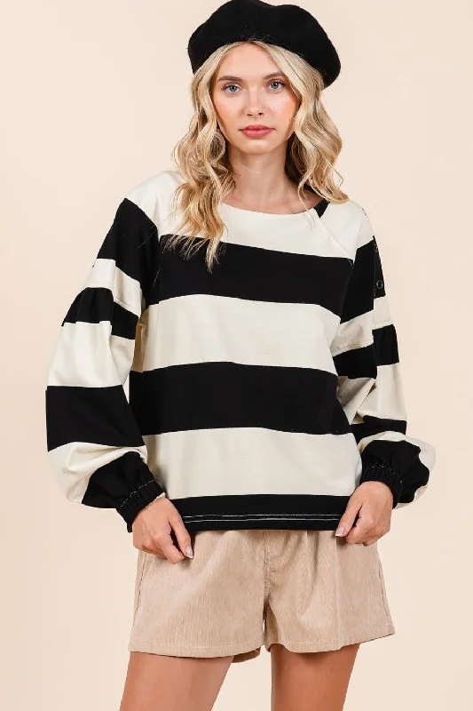 Mittoshop Striped Snap Shoulder Long Sleeve T-Shirt Polka Dot Checkered Tartan