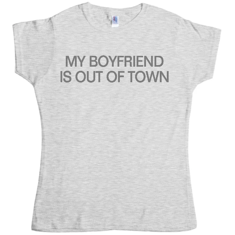 My Boyfriend Is Out Of Town Womens Fitted T-Shirt As Worn By Drew Barrymore Notch Collar Peter Pan Collar Cowl Neck