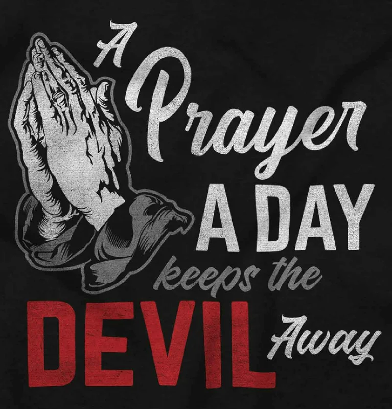 Pray A Day Junior Fit V-Neck T Shirt Chenille Blend Fleece Blend Nylon Blend