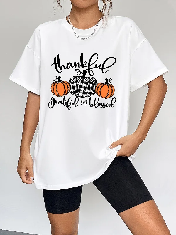 Round Neck Short Sleeve Fall Season Graphic T-Shirt Print Jacquard Patchwork