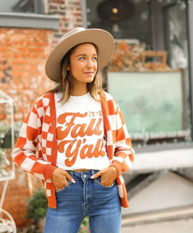 Southern Grace “Fall Y’all” Burnt orange Tee Collared Crew Neck Turtle Neck