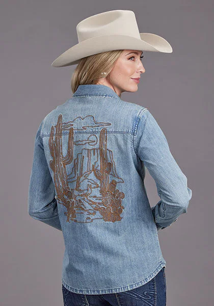 Stetson Women's Desert Scene Embroidered Shirt Beaded Sequined Faux Fur