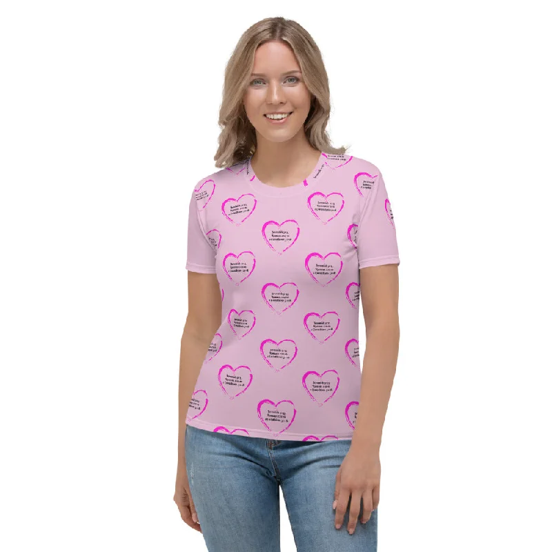 T-Shirt Women's Heart All Over Collared Crew Neck Turtle Neck