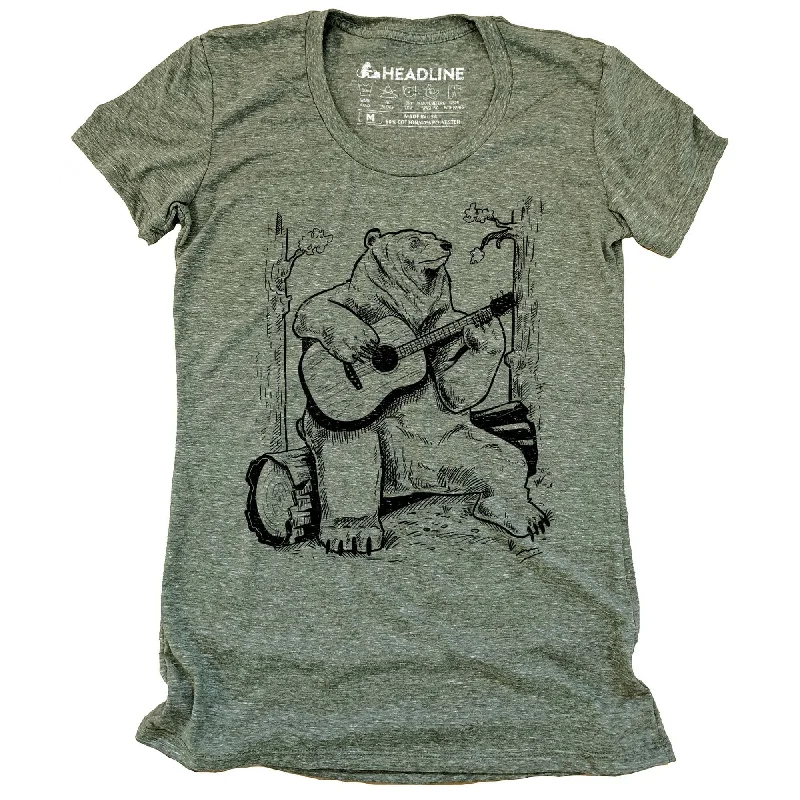 Women's Acoustic Guitar Bear T-Shirt Print Jacquard Patchwork