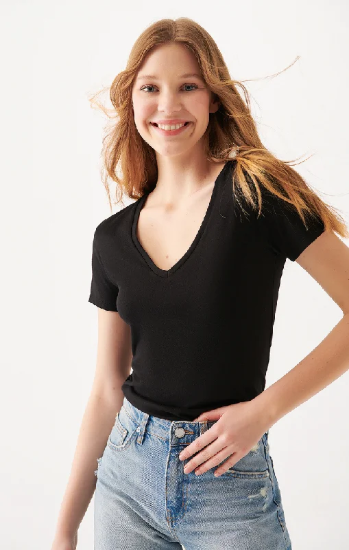 WOMEN'S BASIC SHORT SLEEVE T-SHIRT IN BLACK Fleece Fabric Down Fabric Feather Fabric