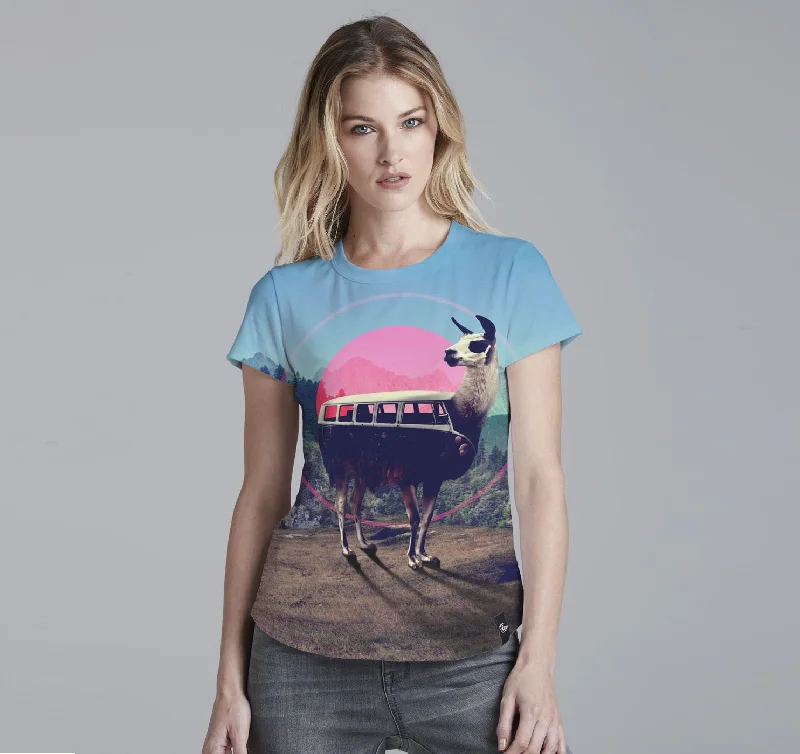 Womens Crew Tee, Llama Thin T-Shirt Open Front Quick Dry