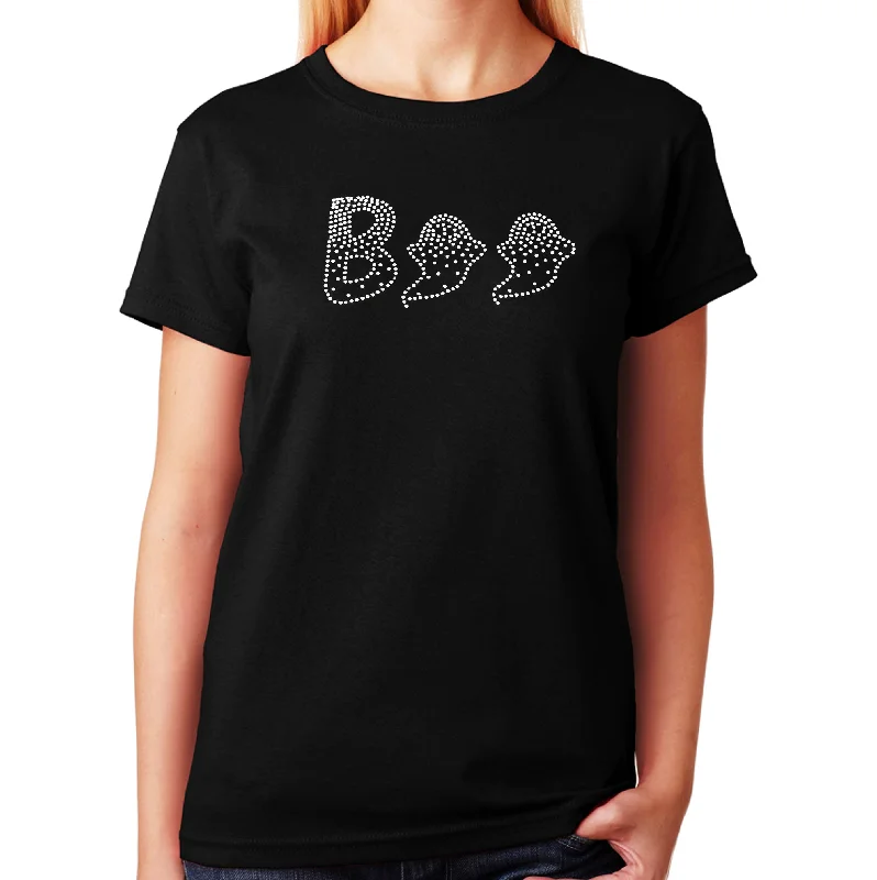 Women's / Unisex T-Shirt with Boo Ghost Halloween in Rhinestones Asymmetrical Pockets Print