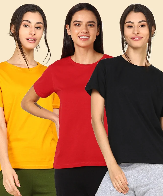 Young Trendz Womens Regular Fit Combo Solid Tshirt Cotton Fabric Linen Fabric Terry Fabric