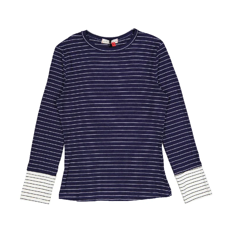 Zero + Us Nautical Stripe Ribbed Tee Thin T-Shirt Open Front Quick Dry