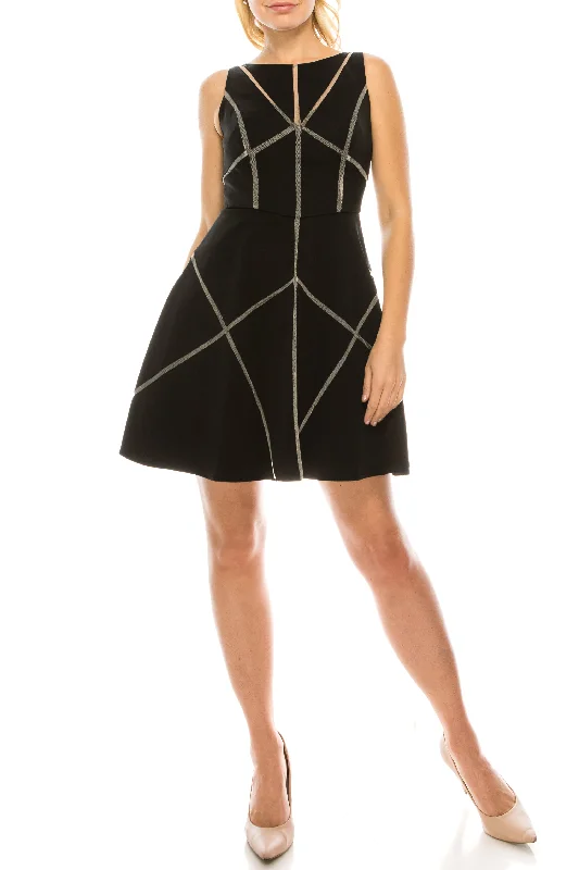 Aidan Mattox Black Twill & Mesh Dress Tunics Hiking breathable