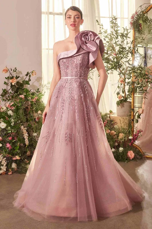 Andrea & Leo A1373 Dress One Shoulder Rosette Mauve Ball Gown Tunics Spring floral