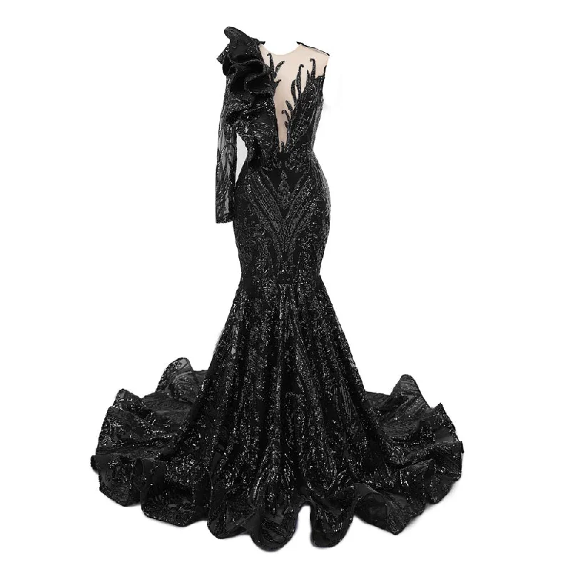 Black Sequins Fit and Flare Formal Prom Evening Dress EN5806 Tunics Floral girly