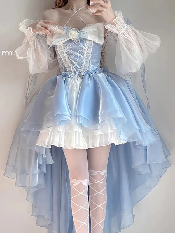 Blue Lolita Dress Flower Wedding Tail Princess Dress Tunics Seasonal trendy