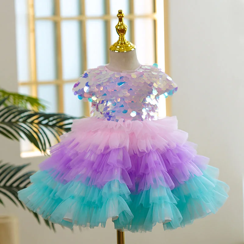 Baby Girls Colorful  Sequins Princess Dress Toddler Christmas Dress Little Girl Party Dress Maxi Flowy Bohemian