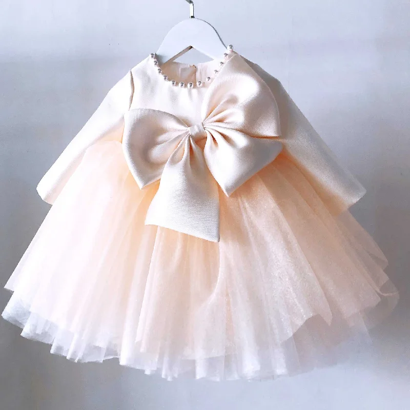 Baby Girl Birthday Party Dress Toddler Long Sleeve Cute Bow Knot Fluffy Christening Dress Tunics Sophisticated sleek