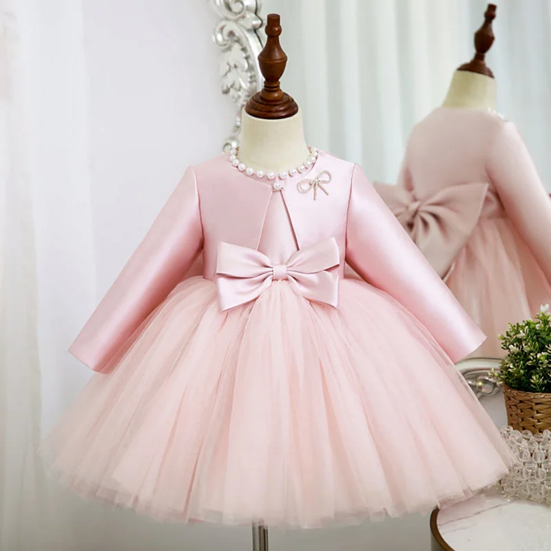 Girl Christmas Dress Baby Girl Princess Dress Autumn Bow Puffy Toddler Birthday Party Dress Girl Formal Dresses Tunics Bridal satin