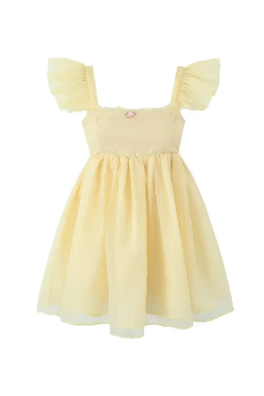 Cute Rosette Butterfly Sleeve Empire Waist Micro Mini Babydoll Sundress Tunics Cozy soft