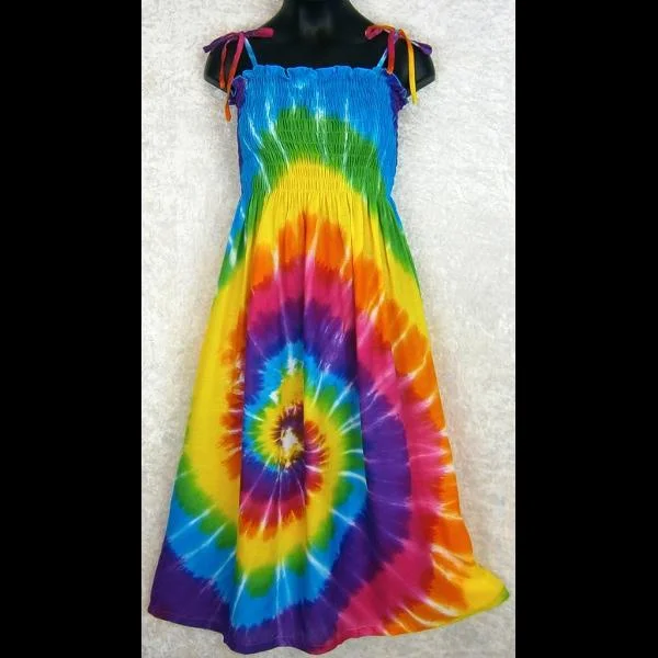 Girl's Rainbow Spiral Tie-Dye Dress (Ages: 4, 6, 8,10, 12) Tunics Corduroy durable