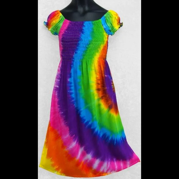 Girl's Rainbow Spiral Tie-Dye Short Sleeve Dress (Ages:4, 6, 8, 10, 12) Tunics Versatile functional