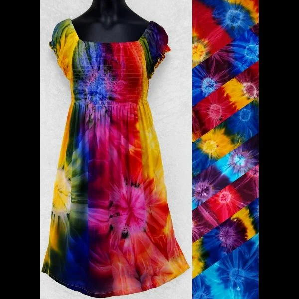 Girl's Tie-Dye Short Sleeve Dress (Ages: 4, 6, 8, 10, 12) Boat Neckline Classic