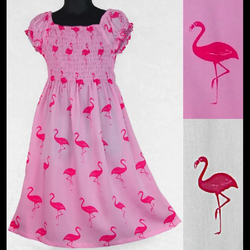 Girl's Flamingo Short Sleeve Dress (Ages: 4, 6, 8) Tunics Luxurious premium