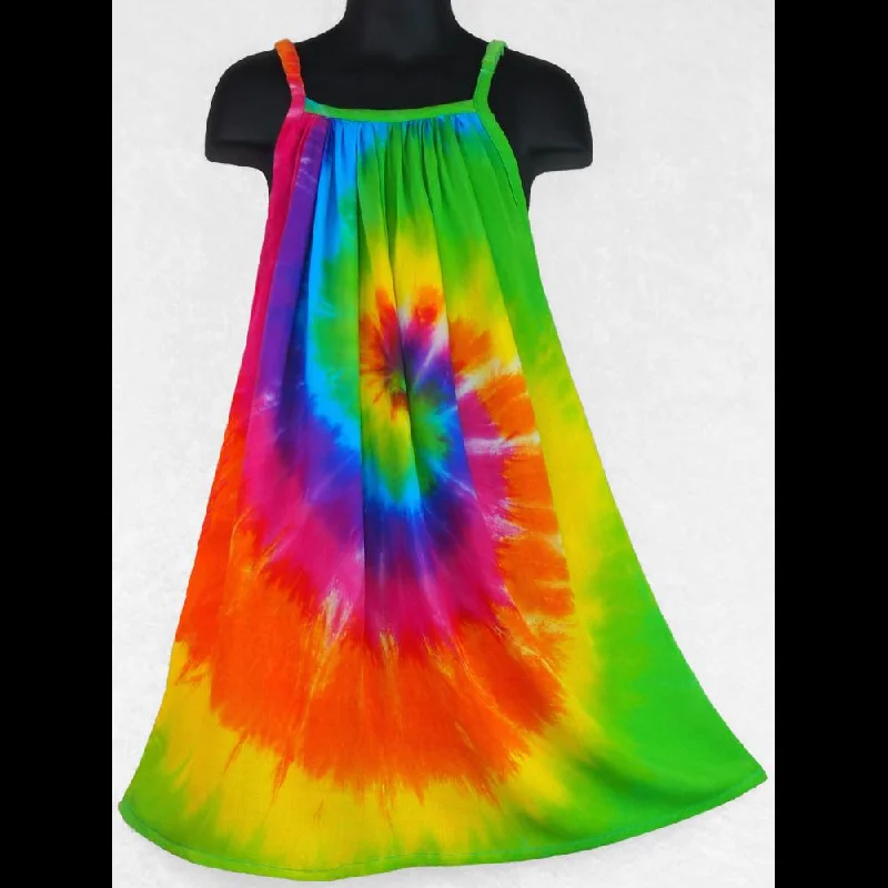 Girl's Rainbow Spiral Tie-Dye Parachute Dress (Ages: 4, 6, 8, 10, 12) Tunics Formal black