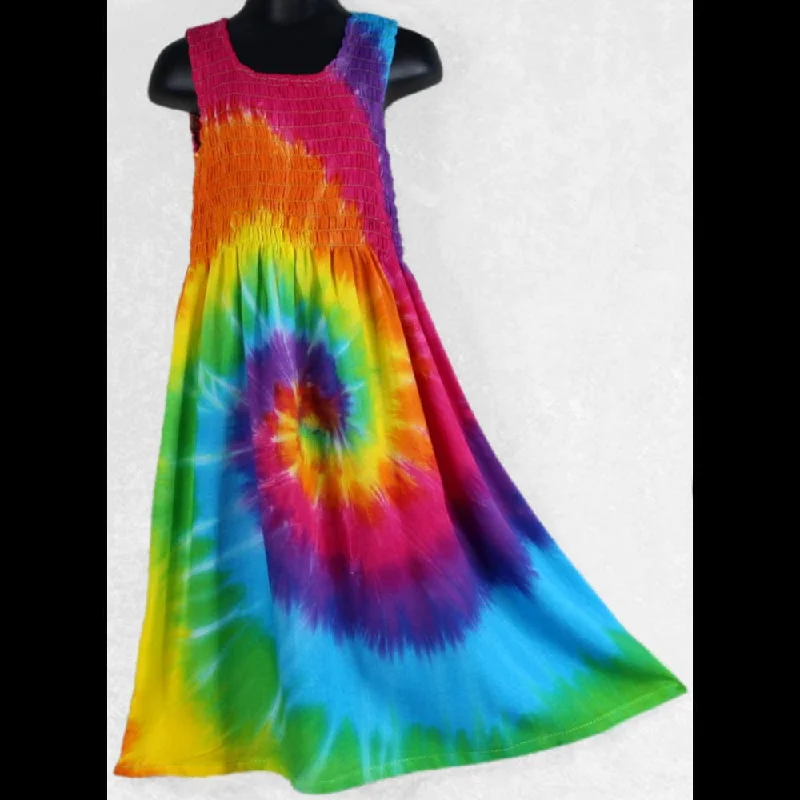 Girl's Rainbow Spiral Tie-Dye Tank Dress (Ages: 4, 6, 8, 10, 12) Tunics Fleece cozy