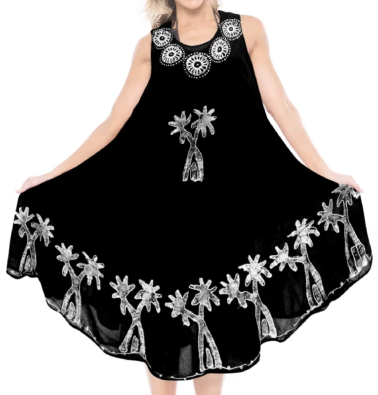 LA LEELA Casual DRESS Beach Cover up Rayon Batik Aloha Beach Women Top Floral Black Plus Size Tunics Bridal satin