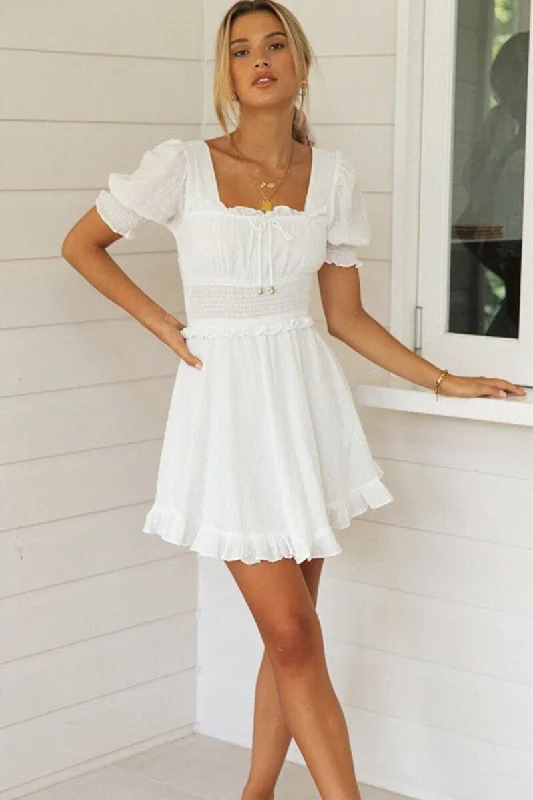 Lace-Up Puffy Sleeves Short White Sundress Tunics Recommended stylist