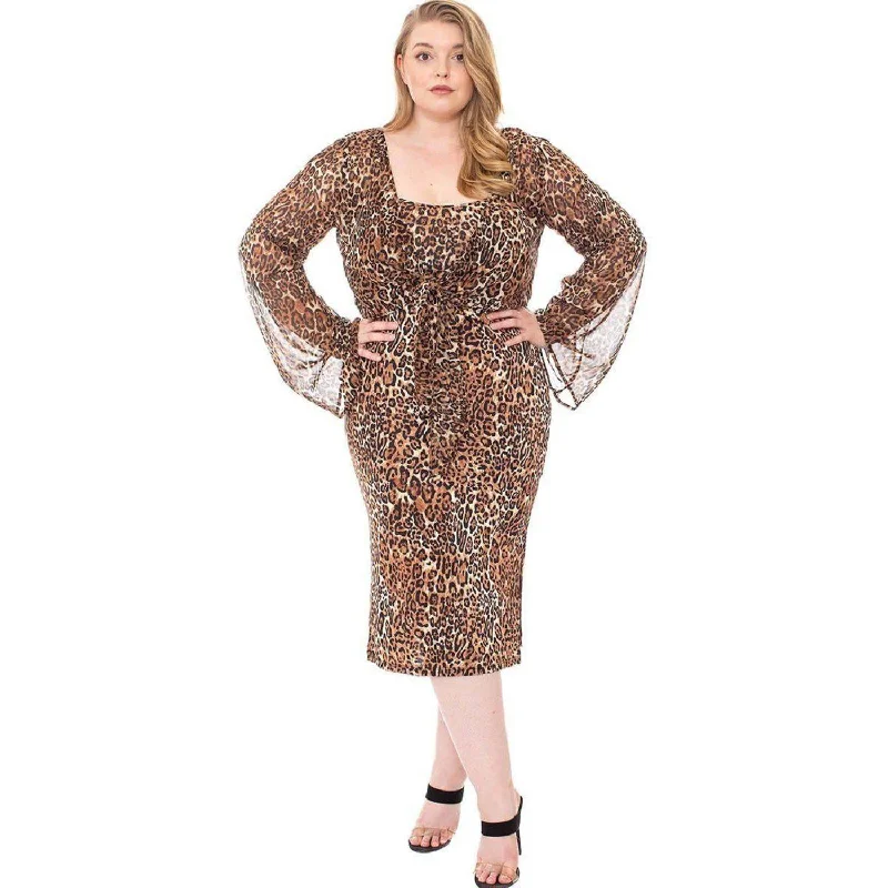 Leopard Print Cardigan & Dress Plus Size Set Tunics Fleece cozy