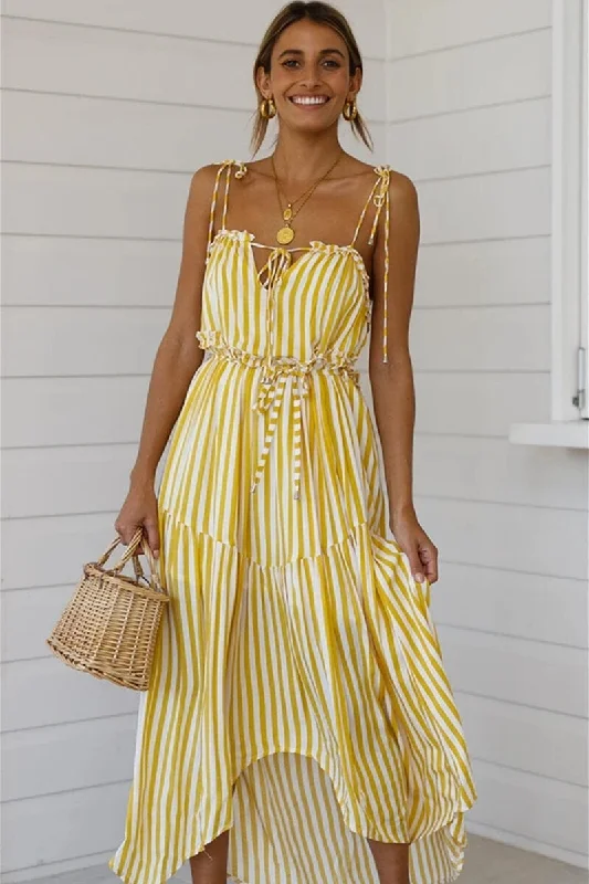 Long Yellow Lace-Up Sundress Tunics Prom sequined