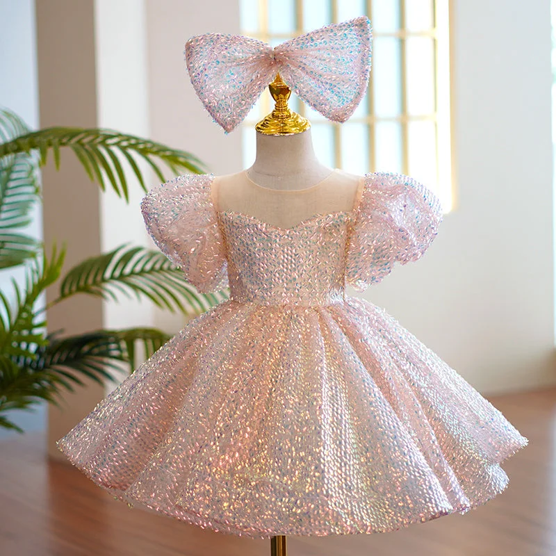 Baby Girl Pageant Princess Dresses Toddler Summer Elegant Pink Sequin Bow Birthday Party Dress Tunics Business professional