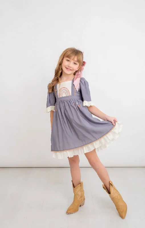 Radiant Rainbow Chambray and Ivory Embroidered Dress Tunics Party sparkling