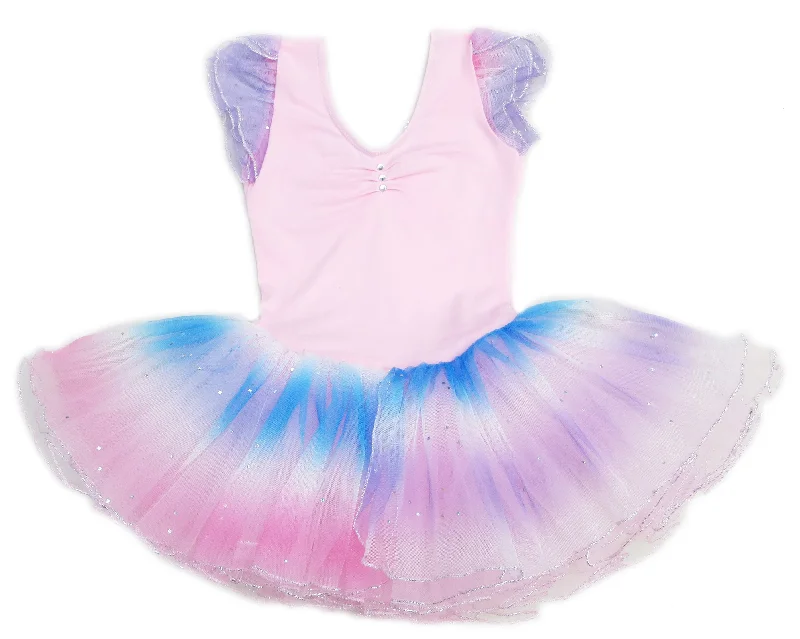 Rainbow Rhinestone Silver Trim Pink Ballet Dress sweetheart Neckline Romantic