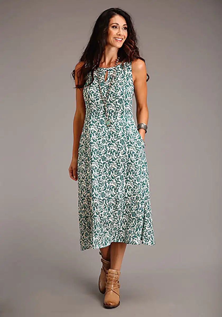 Stetson Floral Sleeveless Dress (Jade) - Women's Long Dress Tunics Fashionable chic