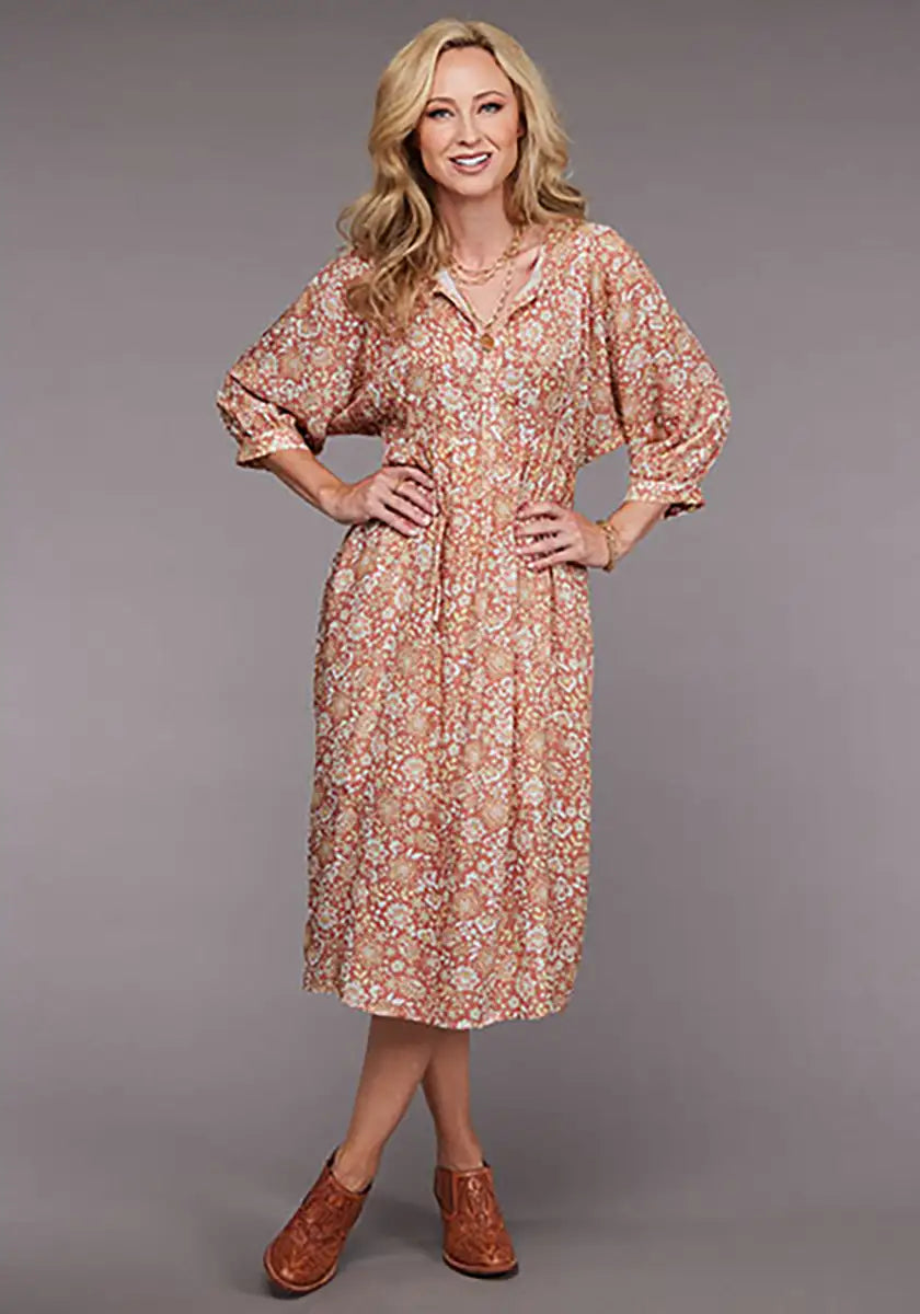 Stetson Sunset Floral Dress (Pink) - Women's Long Dress Tunics Fashionable trendy