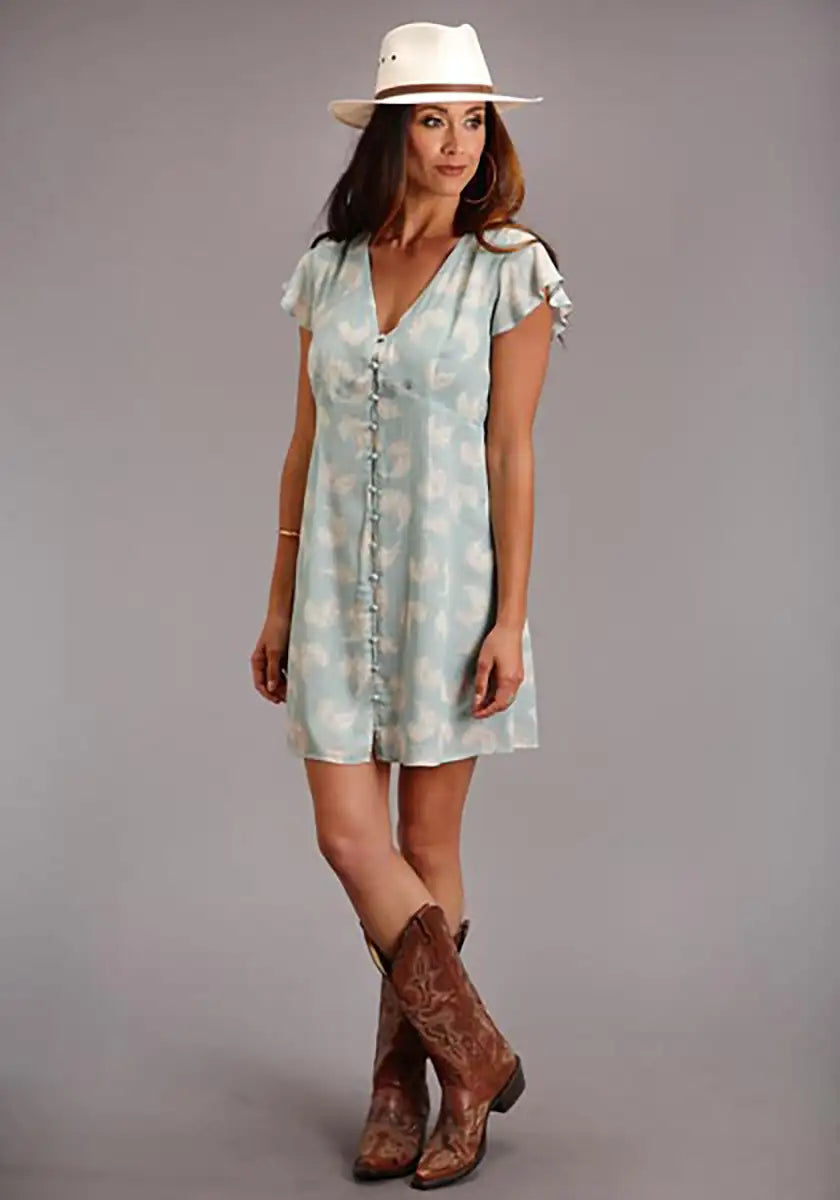 Stetson V-Neck Feather Dress (Light Blue) - Women's Dress Tunics Fleece cozy