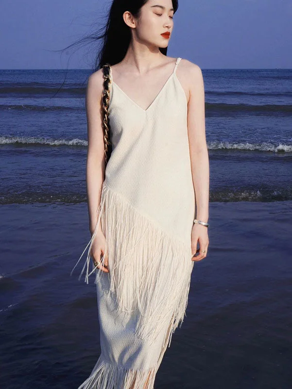 White Tassels Slip Beach Dress Tunics Sophisticated sleek